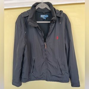 Men’s Polo by Ralph Lauren lined and full zip hidden hood black jacket size L